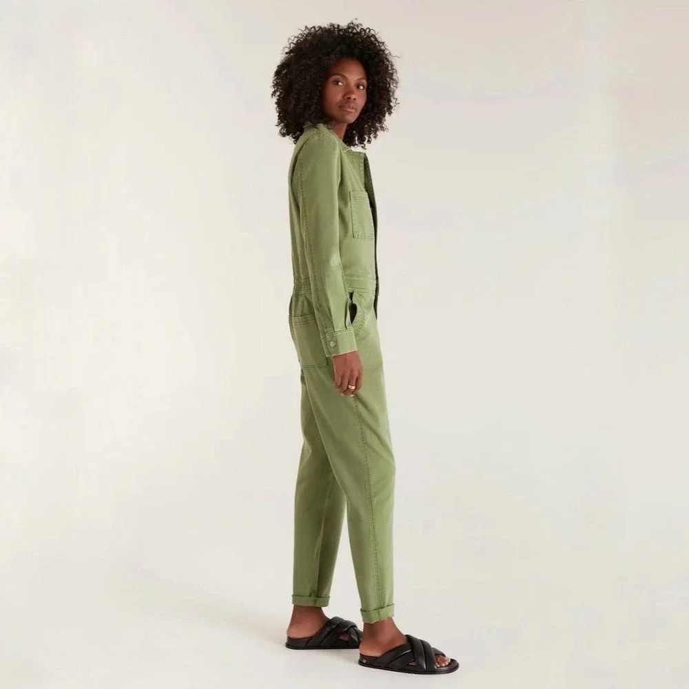 Z Supply Olive Utility Cotton Jumpsuit